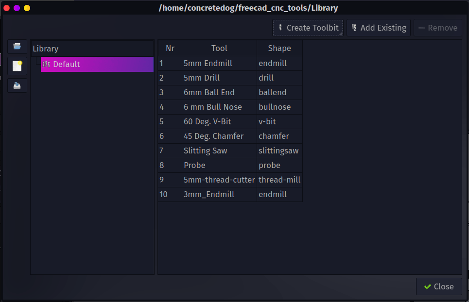 Tool library editor Tool library editor